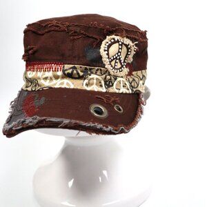 Leader Original Vintage Military Cap – Peace Embroidery – Distressed – Beaded